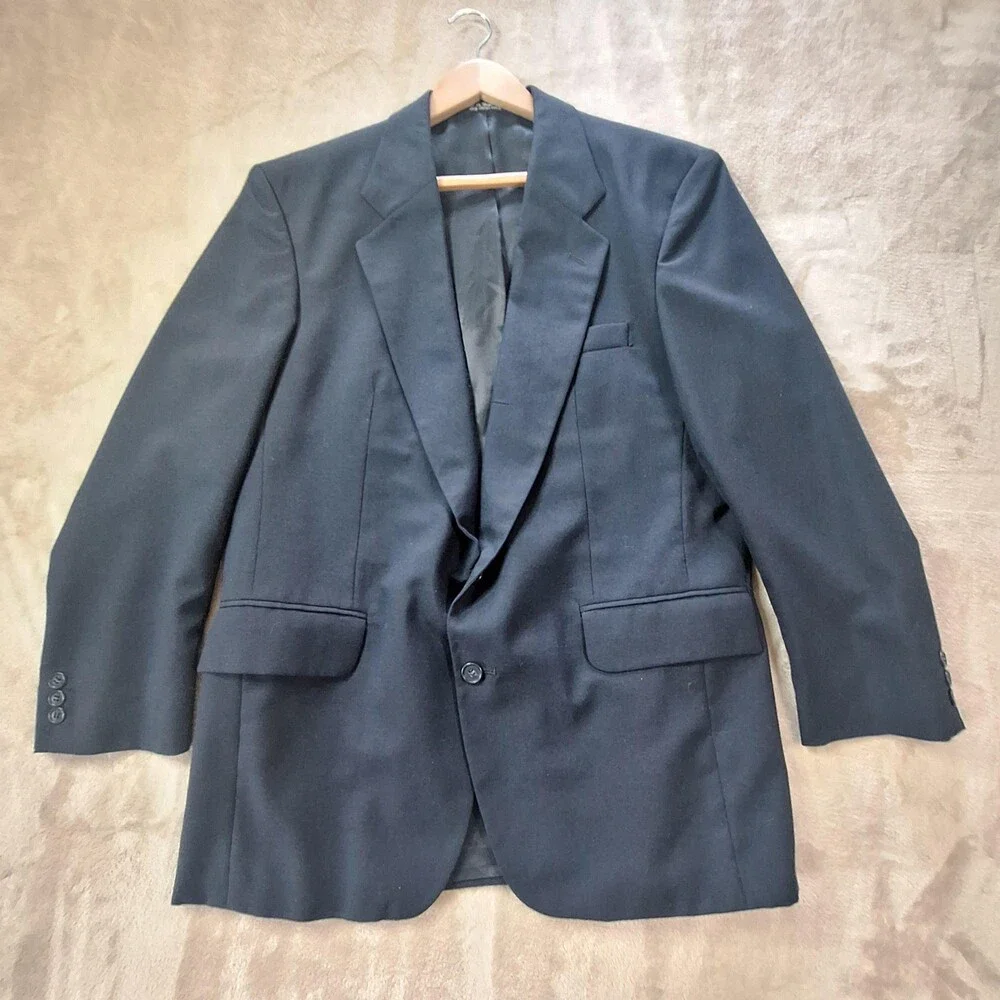 Egon Von Furstenberg Suit Mens 42R Navy Blue Single Vented Wool Blazer Pants Set